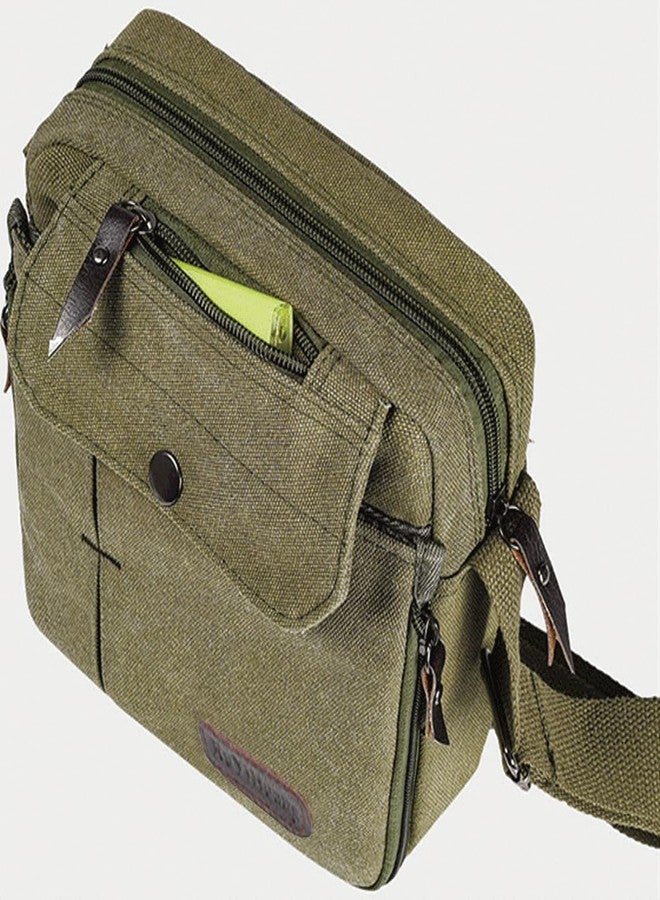CAAORDKSO Vintage Canvas Messenger Bag Small Crossbody Bag Shoulder Bag for Men Women Chest Bag Travel Bag Multi Pocket Purse (Army Green) - Image 5